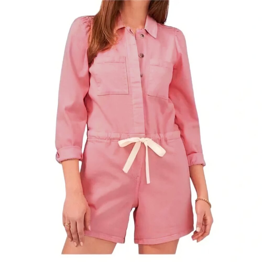 NEW 1. State Twill Cotton Blend Romper in Blush with Drawstring Waist, Size M